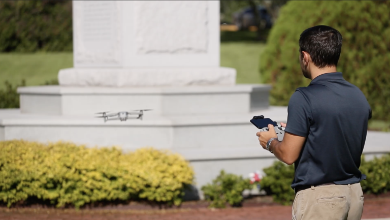 JCW Creative Team member Trey Couvillion flying drone for content creation.
